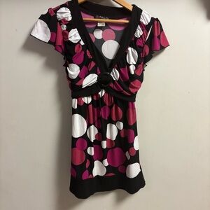 Y2K Black and pink polka dot babydoll with a bow detail